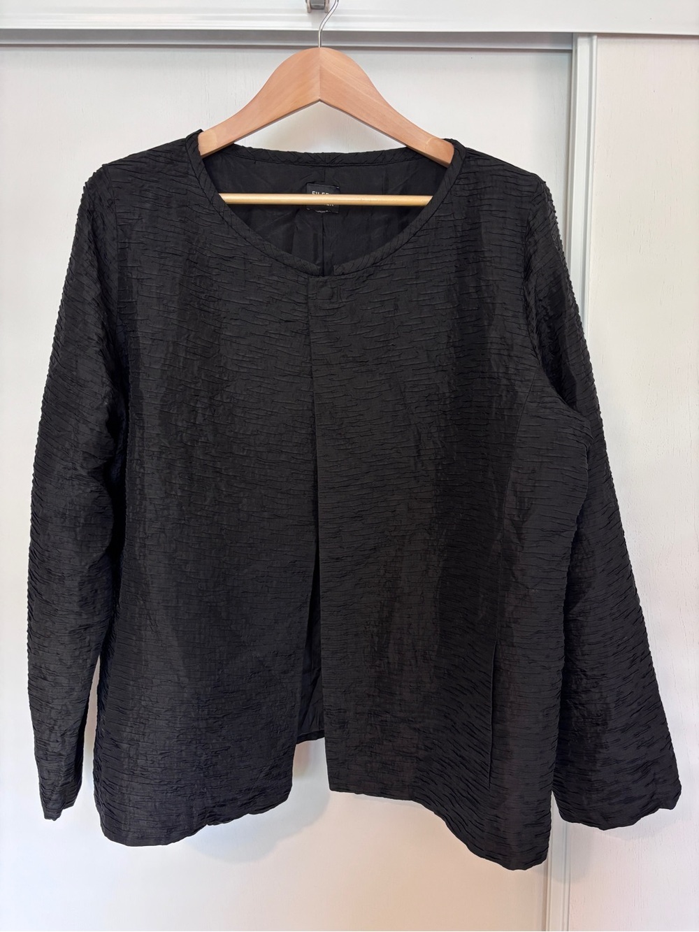 Eileen Fisher Silk Jacket Size XL Crinkle Long Sleeve Crewneck Pockets Oversized